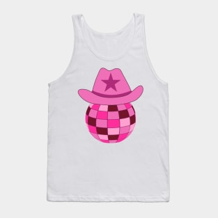 Pink Cowgirl Hat On Disco Ball Tank Top